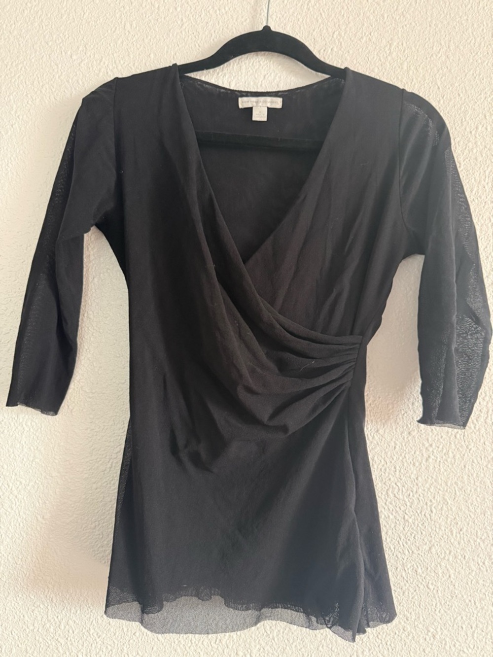 New York & Company Black Draped Wrap-Front Tunic Top